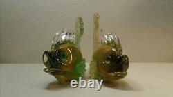 Murano Glass Vintage Archimede Seguso Gold/Green Fish Pair 9 Labeled