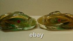 Murano Glass Vintage Archimede Seguso Gold/Green Fish Pair 9 Labeled