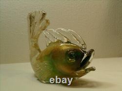 Murano Glass Vintage Archimede Seguso Gold/Green Fish Pair 9 Labeled