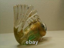 Murano Glass Vintage Archimede Seguso Gold/Green Fish Pair 9 Labeled