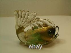 Murano Glass Vintage Archimede Seguso Gold/Green Fish Pair 9 Labeled