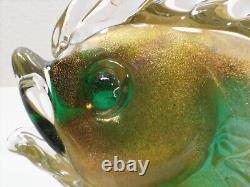 Murano Glass Vintage Archimede Seguso Gold/Green Fish Pair 9 Labeled