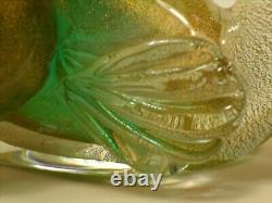 Murano Glass Vintage Archimede Seguso Gold/Green Fish Pair 9 Labeled