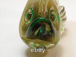 Murano Glass Vintage Archimede Seguso Gold/Green Fish Pair 9 Labeled