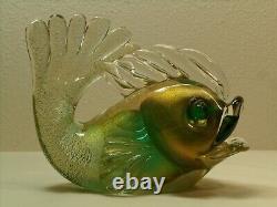 Murano Glass Vintage Archimede Seguso Gold/Green Fish Pair 9 Labeled