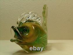 Murano Glass Vintage Archimede Seguso Gold/Green Fish Pair 9 Labeled