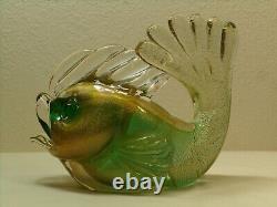 Murano Glass Vintage Archimede Seguso Gold/Green Fish Pair 9 Labeled