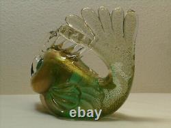 Murano Glass Vintage Archimede Seguso Gold/Green Fish Pair 9 Labeled