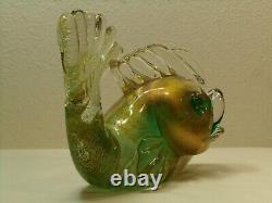 Murano Glass Vintage Archimede Seguso Gold/Green Fish Pair 9 Labeled