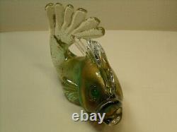 Murano Glass Vintage Archimede Seguso Gold/Green Fish Pair 9 Labeled