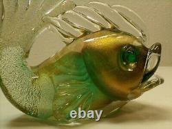 Murano Glass Vintage Archimede Seguso Gold/Green Fish Pair 9 Labeled