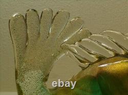 Murano Glass Vintage Archimede Seguso Gold/Green Fish Pair 9 Labeled