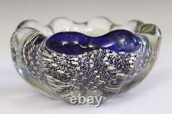 Murano Glass Vintage Italian Old Venetian Bowl Dish Cobalt Silver Flakes Heavy