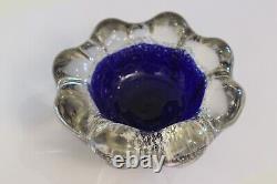 Murano Glass Vintage Italian Old Venetian Bowl Dish Cobalt Silver Flakes Heavy