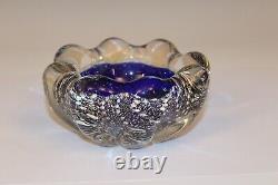 Murano Glass Vintage Italian Old Venetian Bowl Dish Cobalt Silver Flakes Heavy