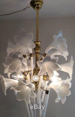 Murano Hand Blow Glass Calla Lily Vintage Brass Antique Light Chandelier