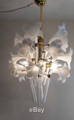 Murano Hand Blow Glass Calla Lily Vintage Brass Antique Light Chandelier