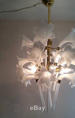 Murano Hand Blow Glass Chandelier Calla Lily Vintage Brass Antique Light Lamp