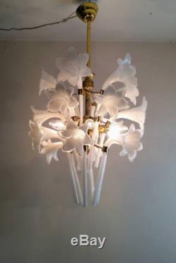 Murano Hand Blow Glass Chandelier Calla Lily Vintage Brass Antique Light Lamp