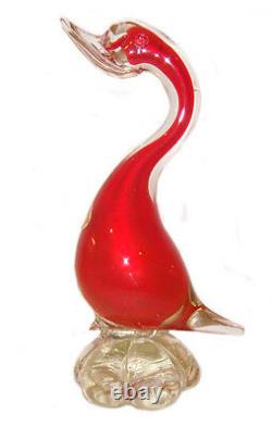 Murano Hand Blown Art Glass Red Goose from Italy 8.5 High Vintage Old Piece