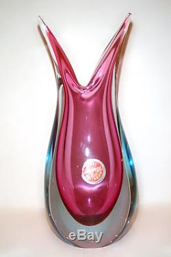 Murano Hand Blown Art Glass Vintage Pink Vase 6.5H Collectible from Italy