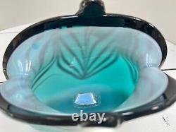 Murano Hand Blown Glass Purse Bag Teal Vase Planter Pot Vintage Turquoise Stripe