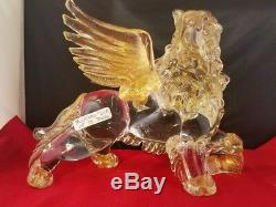 Murano Hand Blown St. Mark Lion Sparkling Gold Art Glass 10.5x5.5x8 Vintage