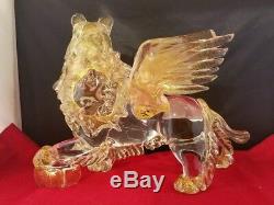 Murano Hand Blown St. Mark Lion Sparkling Gold Art Glass 10.5x5.5x8 Vintage