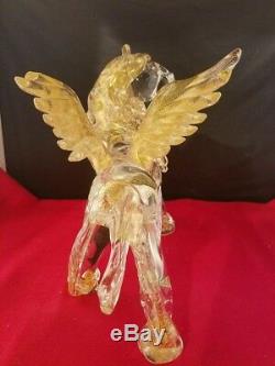 Murano Hand Blown St. Mark Lion Sparkling Gold Art Glass 10.5x5.5x8 Vintage