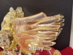 Murano Hand Blown St. Mark Lion Sparkling Gold Art Glass 10.5x5.5x8 Vintage