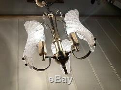 Murano Ice-Glass Chandelier, Midcentury Vintage Italian Light, MCM, Gold Plated