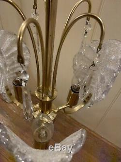Murano Ice-Glass Chandelier, Midcentury Vintage Italian Light, MCM, Gold Plated