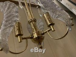 Murano Ice-Glass Chandelier, Midcentury Vintage Italian Light, MCM, Gold Plated