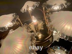 Murano Iridescent Handblown Glass Ceiling Flush Light, Gold Plated Pearl Vintage