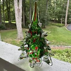 Murano Italy Art Glass Christmas Tree Green Red Clear Twist Tiered 6.5 Inch Vtg