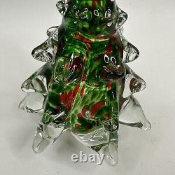 Murano Italy Art Glass Christmas Tree Green Red Clear Twist Tiered 6.5 Inch Vtg