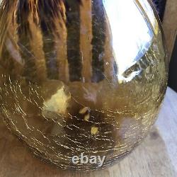Murano Italy Crackle Amber Hand Blown Glass Vase Brown Speckles Vintage