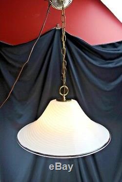 Murano Italy Fazzoletto Art Glass White Latticeino Swag Light/Lamp-Vintage Light