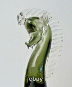 Murano Italy Glass Horse Hand Blown Clear Smokey Green Marked 10 1/4in/26cm High
