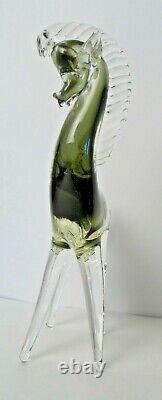 Murano Italy Glass Horse Hand Blown Clear Smokey Green Marked 10 1/4in/26cm High