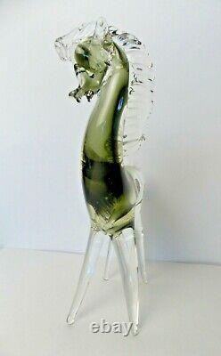 Murano Italy Glass Horse Hand Blown Clear Smokey Green Tagged 10.5inch/25cm High