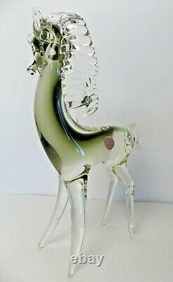 Murano Italy Glass Horse Hand Blown Clear Smokey Green Tagged 10.5inch/25cm High