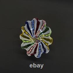 Murano Italy Latticino Decorative Footed Glass Bowl Vintage Ribbon Multicolored