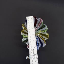 Murano Italy Latticino Decorative Footed Glass Bowl Vintage Ribbon Multicolored