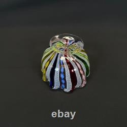 Murano Italy Latticino Decorative Footed Glass Bowl Vintage Ribbon Multicolored