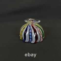 Murano Italy Latticino Decorative Footed Glass Bowl Vintage Ribbon Multicolored