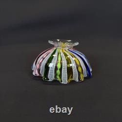 Murano Italy Latticino Decorative Footed Glass Bowl Vintage Ribbon Multicolored
