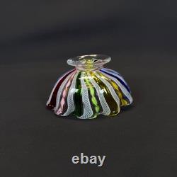 Murano Italy Latticino Decorative Footed Glass Bowl Vintage Ribbon Multicolored