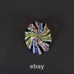 Murano Italy Latticino Decorative Footed Glass Bowl Vintage Ribbon Multicolored