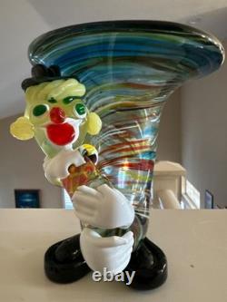 Murano Italy Vintage Art Glass Clown Horn Figurine Trinket Bowl Torch Sculpture
